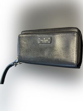 Kate Spade Double-Zip genuine Leather Wallet Wristlet Clutch - Gold Accents